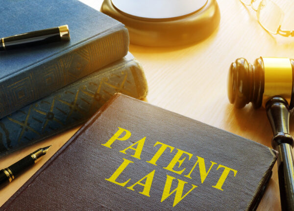 Book about Patent Law and gavel. Copyright concept.